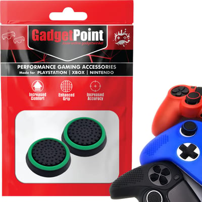Gadgetpoint - Thumb Grips voor PlayStation, PS5, Xbox X/S, One & Switch Pro Controller - Gaming Thumbgrips - Performance Anti-Slip Thumbsticks - Bescherming Accessoires - Zwart/Groen