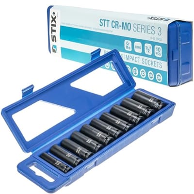 10-delige Dopsleutelset 1/2 inch met CR-MO Bescherminzetstukken voor Slagmoersleutel 13-26 mm