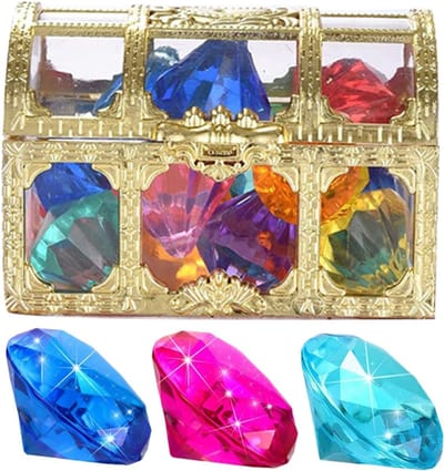Duikspeelgoed Edelstenen - Waterdiamanten Schatkist - Zwembad Spelletjes - Kleurrijk & Zinkend - 9 x 1 x 9 cm - Multicolor