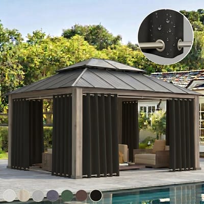 MUPOO Extra Brede Buitengordijnen Waterdicht & Stormbestendig 254cm - Met Dubbelzijdige Bevestiging tegen Wind - Verduisterend & UV Werend - Outdoor Gordijnen voor Terras & Pergola - 254x274 cm - Zwart - 1 Stuk (Rideau Extérieur Imperméable)