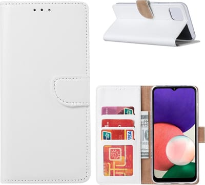 Hoesje Geschikt Voor Samsung Galaxy A22 hoesje bookcase Wit - Hoesje Geschikt Voor Samsung Galaxy A22 5G hoesje portemonnee wallet case - Hoesje A22 5G book case hoes cover