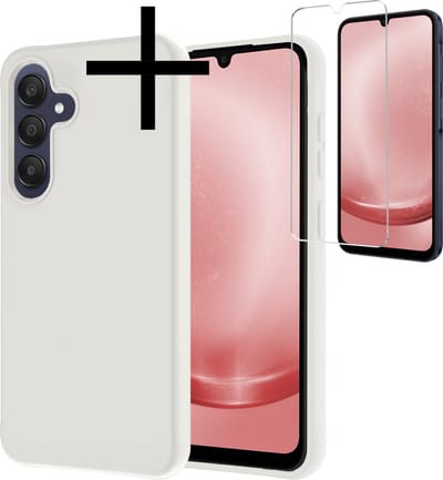 Hoesje - Met Screenprotector - Geschikt voor Samsung Galaxy A25 - Sterk & Shockproof - Back Cover - Siliconen Case - Telefoon Hoes - Wit