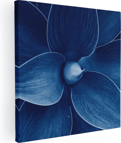 Artaza Canvas Schilderij Plant - 80x80 cm - Wanddecoratie Botanisch - Muurdecoratie Bloem - Blauw