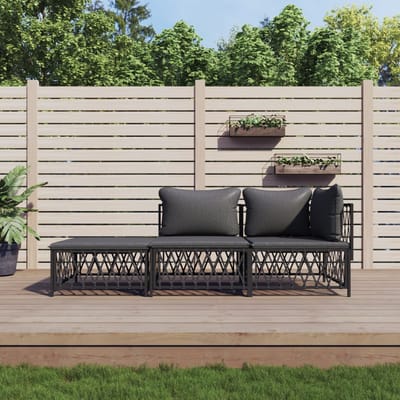vidaXL - 3-delige - Loungeset - met - kussens - staal - antracietkleurig