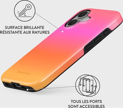 Burga, Hoesje geschikt voor iPhone 16 - Tough Series MagSafe Anti-Shock Sunset Club Patroon, Meerkleurig
