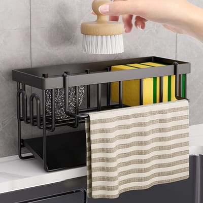 Vaatdoekhouder - Gootsteenorganizer - Afwasborstel - Keukenkastorganizer - Vaatdoekhouder - Vaatdoekhouder Organizer - Sponshouder voor Keuken - Keukenorganizer met Doekhouder - Zwart