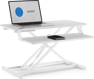 SENSE7 - Laptop Verhoger - Monitor Verhoger - Zit-Sta Bureau - Laptopverhoger - Laptop Steun - Laptop Verhoger Ergonomisch - Hoogte verstelbaar - Compacte Zit-Sta Bureau Verhoger - 2 Planken - 81 x 40 cm