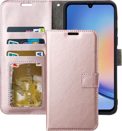 Portemonnee Book Case Hoesje Geschikt voor: Samsung Galaxy A14 - 5G & 4G - Rosegoud