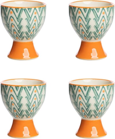 Set van 4 eierdopjes MIX'N'MATCH, keramiek handgestempeld, vaatwasmachinebestendig, oranje, 6,5 x 5 cm
