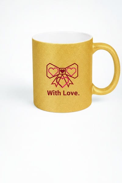 Gouden Glitter Mok 'With Love' | Romantische Harten Strik Beker | Valentijn Cadeau
