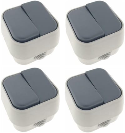 Benson Wandcontactdoos - 4x - wisselschakelaar - opbouw - IP54 - 10A - wit/antraciet - 76 x 70 x 54 mm