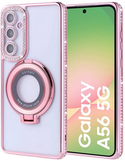 Hoesje met ringhouder geschikt voor samsung galaxy A56 met diamant glitters - Arara backcover - Rosegoud