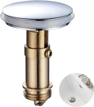 Push Pop-Up Click Clack Plug Stopper - 38 mm Push Sink Drain Plug Pop-up Stopper - Pop Up Gootsteen Plug voor Keuken en Badkamer Wastafel Bad - Massief Messing Verchroomd
