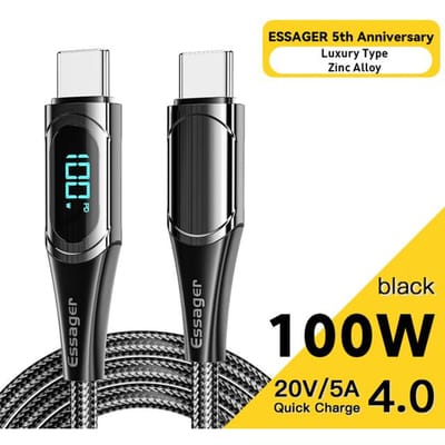 Essager 100W USB C naar USB Type C kabel PD Quick Charge 4.0 Snel opladen voor Xiaomi Mi11 Samsung Macbook iPad USB-C oplaadkabel 1m 100W C-C Cable zwart