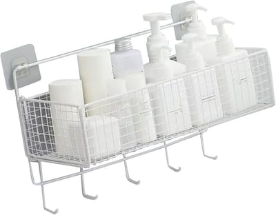 Opbergmand Muur - Hangmand Organizer - Ruimte Besparen - Geen Boor Bevestiging - 36 x 18 x 15 cm - Wit
