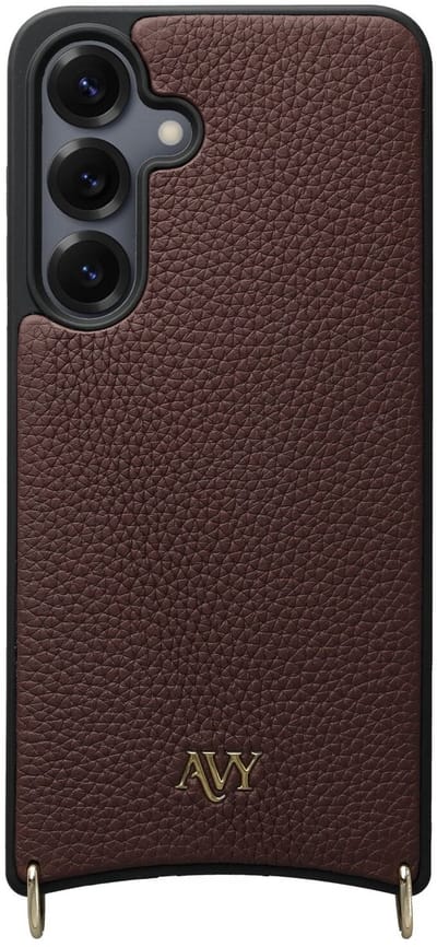 AVY Leren Hoesje geschikt voor Samsung Galaxy S25 / S24 | Compatibel met MagSafe | Leather Case | Back Cover | Haakjes voor koord | Chocolate