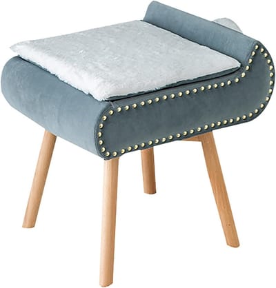 Fluwelen Fauteuil - Ottomaanse Kruk - Opbergen en Zitten - Verborgen Opbergruimte - 47x39x48cm - Blauw