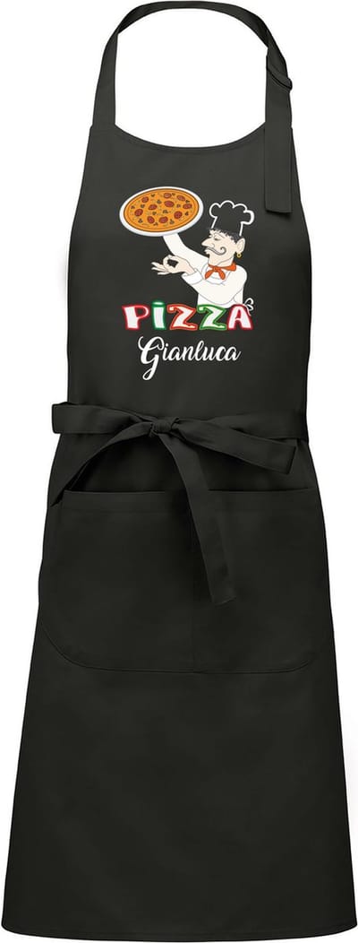 Luxe keukenschort - Pizza - met voornaam - Chique grijs