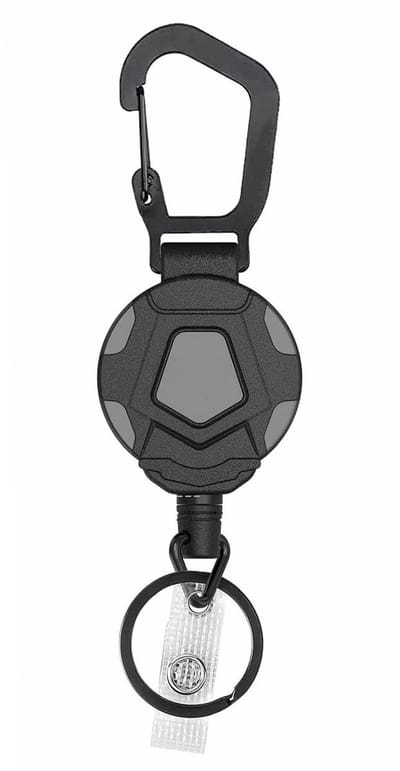 Fako Bijoux - Robuuste Uittrekbare Sleutelhanger Met Koord - Met Karabijnhaak En Badgehouder - Pentagoon Duo - 80 cm Stalen Koord - Heavy Duty Sleutelhanger - Stevige ID-Haspel Voor Werk En Evenementen