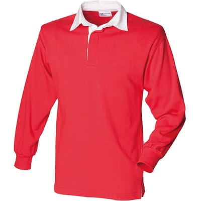 Klassiek rugbypoloshirt met lange mouwen op de eerste rij L rood/wit
