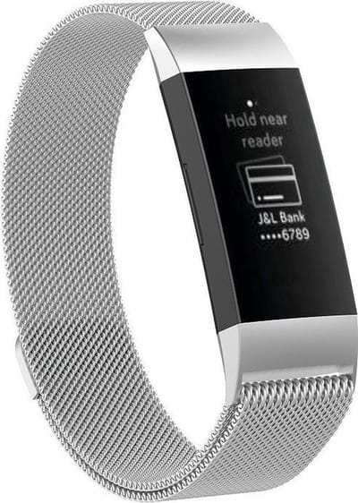 By Qubix - Compatible Fitbit bandje - geschikt voor Fitbit Charge 3 - Fitbit Charge 4 milanese bandje - Maat: Large - Zilver - Horlogeband - smartwatchbandje