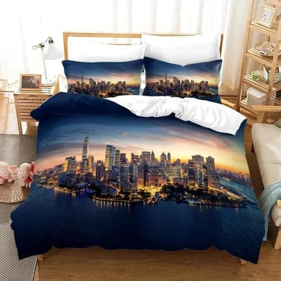 3D Print New York City Nachtzicht Beddengoed Set Dekbedovertrek Bedset Dekbedovertrek Kussensloop Dekbed King Queen Maat Jongens Volwassene 200x230cm 3pcs