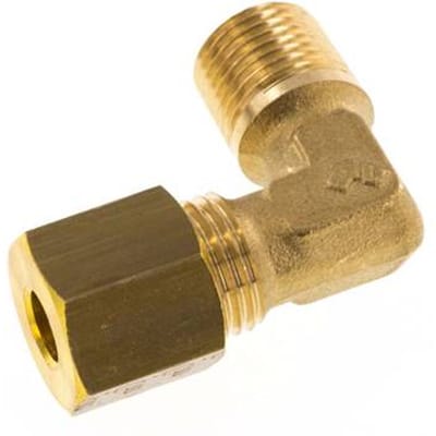 R 1/8'' Buitendraad x 5mm Messing L-Knelfitting 90 graden 150 Bar DIN EN 1254-2