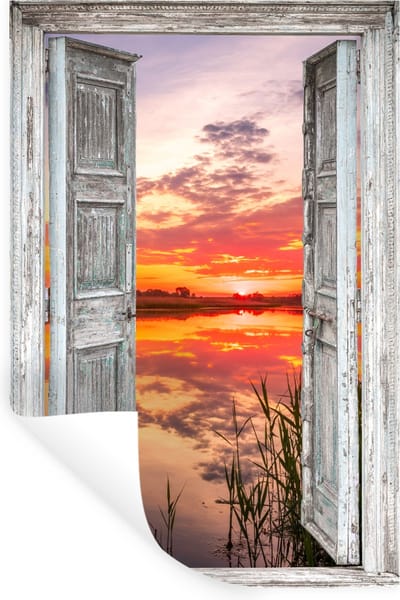 Muurstickers - Sticker Folie - Landschap - Zonsondergang - Water - Doorkijk - 20x30 cm - Plakfolie - Muurstickers Kinderkamer - Zelfklevend Behang - Zelfklevend behangpapier - Stickerfolie