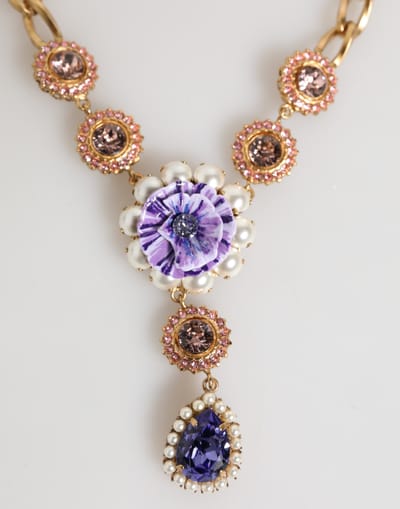 Gouden Messing Kristal Parelen Paarse Bloemen Hanger Sieraden Ketting