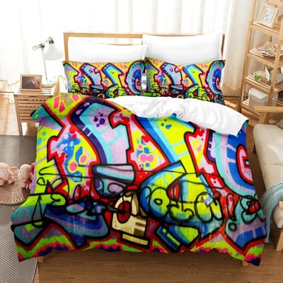 Hippie Graffiti Beddengoedset Hip Hop Dekbedovertrekset King Queen Maat voor Kinderen Jongens Jeugd Dekbedovertrek Modern Street Art Overtrek 70x133cm