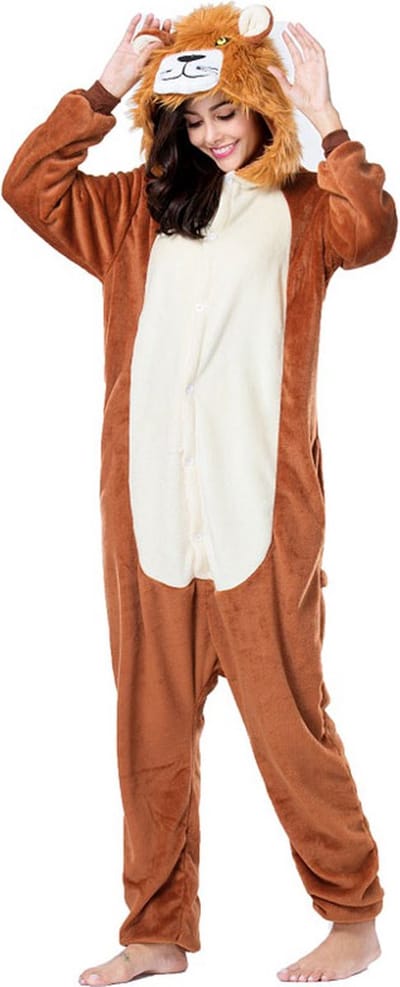 Leeuw Onesie Pak Kostuum Outfit Huispak Jumpsuit Verkleedpak - Verkleedkleding - Halloween & Carnaval - SnugSquad - Kinderen & Volwassenen - Unisex - Maat XL voor Lichaamslengte (173 - 195 cm)