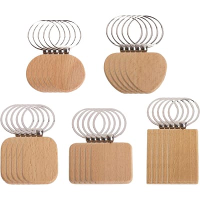 Mini houten cirkel sleutelhanger, 100 stuks natuurlijke houten plakjes onafgewerkte schijven voorgeboorde ronde houten blanco sleutelhangers white