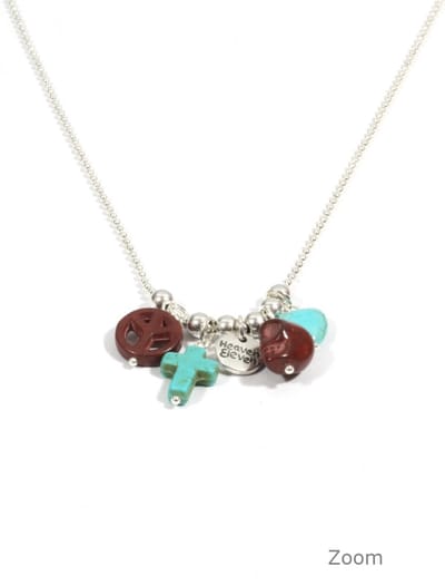 Heaven Eleven dames Ketting ballchain - wishbone-turkoois kruisje - bruin peace