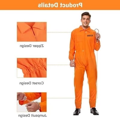 Mannen kostuum voor gevangenen met handboeien voor feest, carnaval en cosplay evenementen
