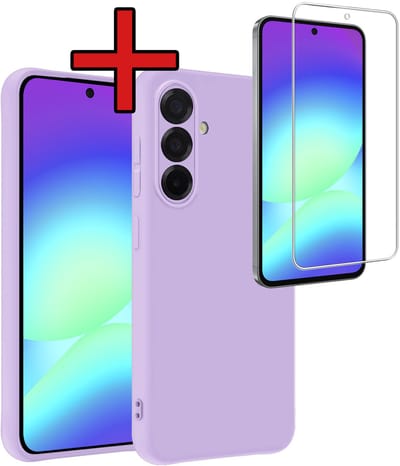 Hoesje - Met Screenprotector - Geschikt voor Samsung Galaxy A56 - Sterk & Shockproof - Telefoon Hoes - Back Cover - Siliconen Case - Telefoonhoes - Lila
