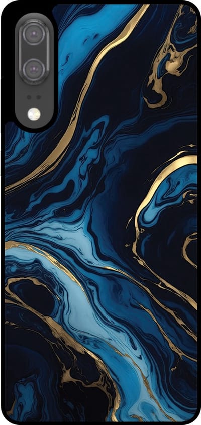 Smartphonica Telefoonhoesje Geschikt voor Huawei P20 met marmer opdruk - TPU backcover case gold blue marble design - Goud Blauw geschikt voor Huawei P20