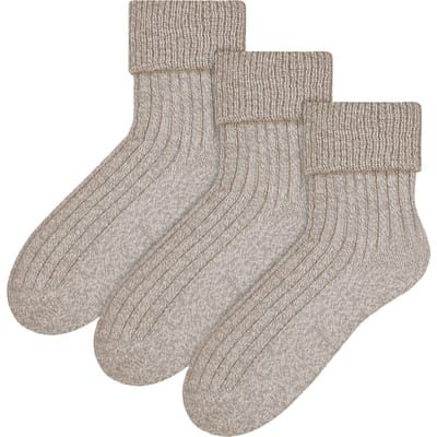 Steven - 3 Paar Dames Wol Bed Sokken | Luxe Lichtgewicht Warme Lounge Sokken - Beige