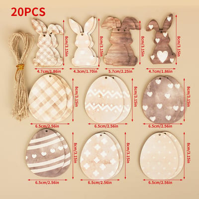 Livé® Houten Paashaas Hangdecoratie – 20 Stuks Vintage Paaseieren