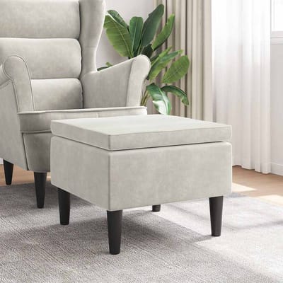 vidaXL - Kruk - met - houten - poten - crèmekleurig - fluweel