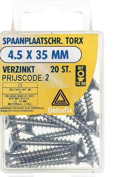 Deltafix spaanplaatschroef platkop / torx / met nibs / type 17 snijpunt verzinkt 4.5 x 35 mm 20 st.