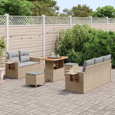 vidaXL - Tuinbank - Set - 10 - st - Beige - en - Lichtgrijs - poly - rattan