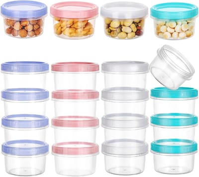 Famanu – 16-delige kleine voedselcontainers met deksels, kleurrijke snackpotten, herbruikbaar en lek