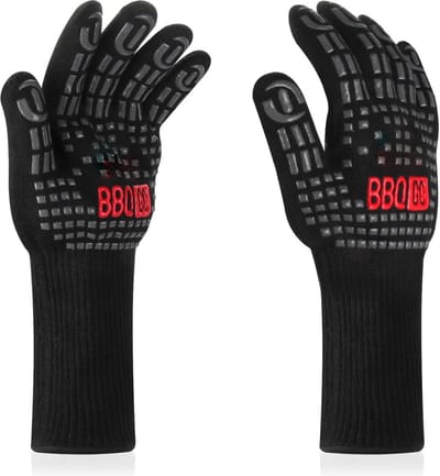 PolkaHome, BBQ Handschoenen 800 Graden, Siliconen Structuur met Anti-slip Hittebestendige Grill Handschoenen voor BBQ, Koken, Bakken, Lassen en Roken,35cm