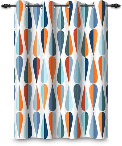 gordijn met inslagringen, modern kleurrijk, mid-century, blauw oranje, abstract patroon, ringen, verduisteringsgordijnen, raamgordijnen voor slaapkamer, woonkamer, thuiskantoor