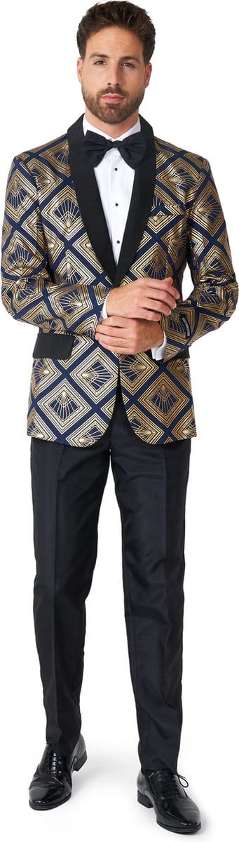 Suitmeister Art Deco Deep Navy - Heren Kerstpak - Kerst Outfit - NYE Oudjaarsavond - Kerst - Blauw - Maat L
