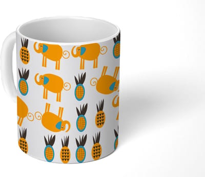 Mok - Koffiemok - Olifant - Ananas - Geel - Patroon - Mokken - 350 ML - Beker - Koffiemokken - Theemok