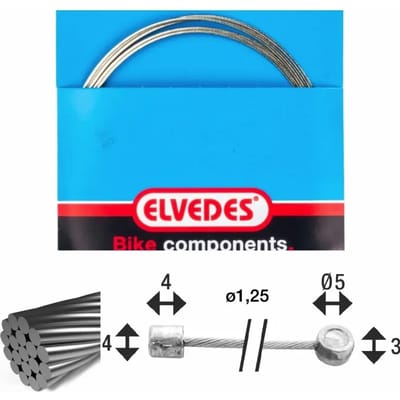 Elvedes Versnellingsbinnenkabel - RVS - 2,25m - 1x19 draads - N- en T-nippels