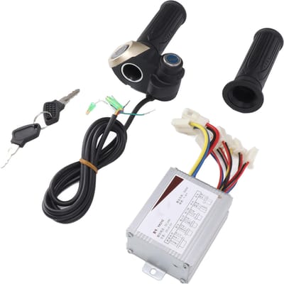Contrôleur Brossé 24V 500W Contrôleur de Vitesse Moteur de Vélo avec Poignée Tournante Accélérateur Verrouillable 24V Indicateur de Puissance Rond pour black