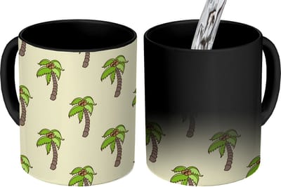 Magische Mok - Foto op Warmte Mokken - Koffiemok - Palmboom - Patronen - Kokosnoot - Tropisch - Magic Mok - Beker - 350 ML - Theemok