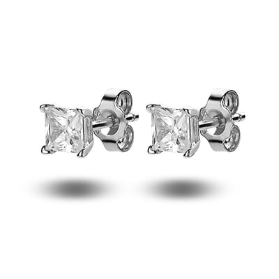 Twice As Nice oorbellen in zilver, vierkant zirkonia van 5 mm Wit
